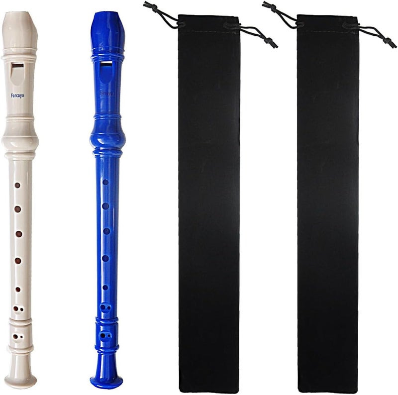 Farcaya 2-Piece Soprano Recorder Instrument for Adults Beginners German Style C Key 8 Hole Descant with Clean Rods 2 Storage Cases (Blue+White) - Image 1
